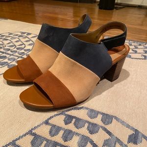 Tricolor Clark’s Heeled Mules